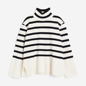 H&M Mock Neck Striped Wool Blend Turtleneck Size Large Split Hem